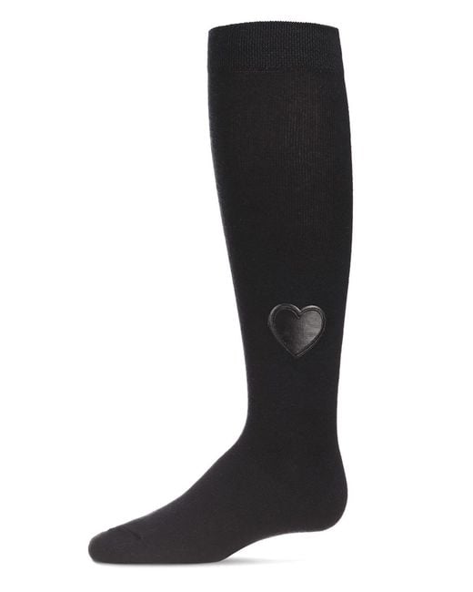 Memoi Black Heart Patch Knee High Socks