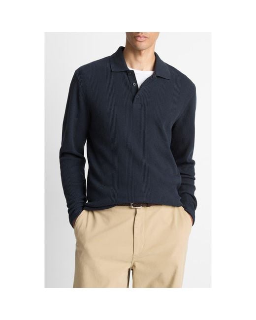 Vince Blue Variegated Texture Long Sleeve Polo for men