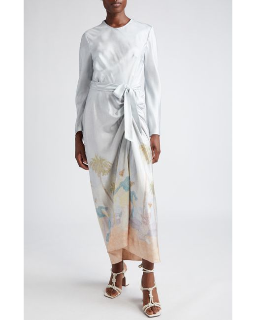 Zimmermann Draped Long Sleeve Silk Dress At Nordstrom in White Lyst