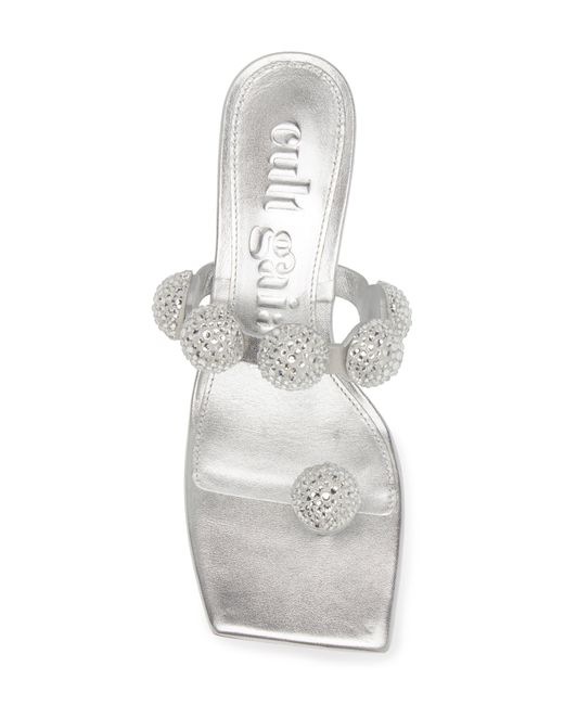 Cult Gaia White Sarina Crystal Embellished Toe Post Kitten Heel Sandal
