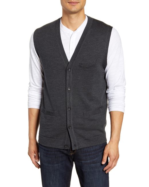 Nordstrom Gray Merino Button Front Sweater Vest for men