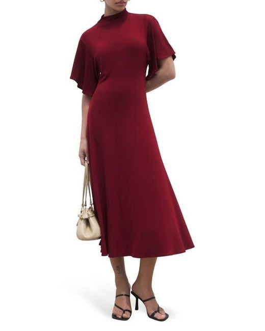 Mango Women's Red Bell Sleeve Midi Dress