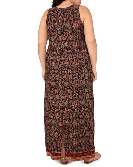 Vince Camuto Brown Floral Border Print Sleeveless Maxi Dress
