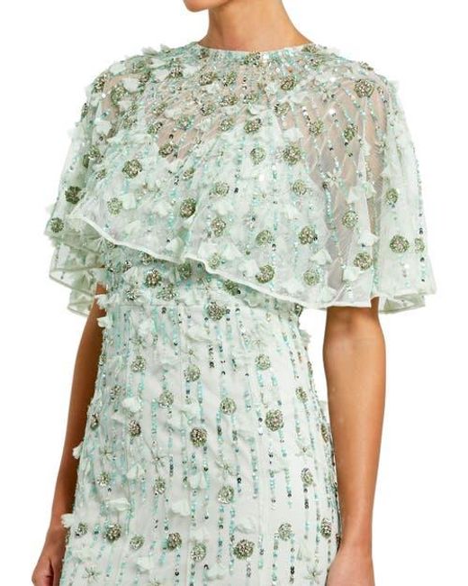 ●Mac Duggal●刺繍入り イリュージョン トランペットガウン Mac Duggal Embellished Feather Cap Sleeve Illusion Neck