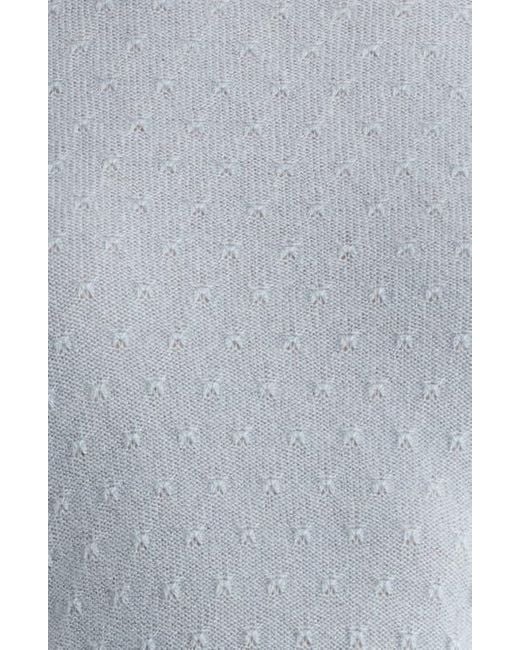 FRAME Blue Puff Sleeve Pointelle Cashmere Sweater