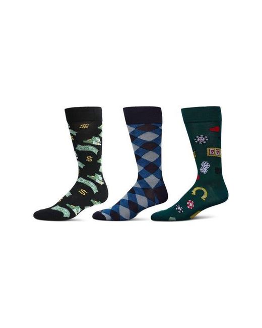 Memoi Black Hobby Assorted 3-Pack Crew Socks for men
