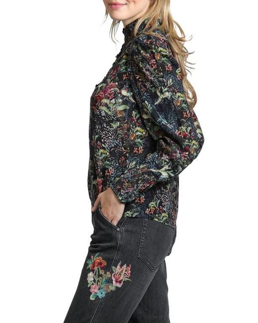 Apny Black Button Front Puff Shoulder Top