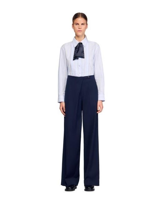 Sandro Blue Asymmetric Straight-Leg Trousers