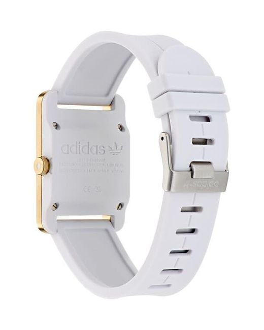 Adidas White Rectangular Dial Silicone Strap Watch, 31Mm for men