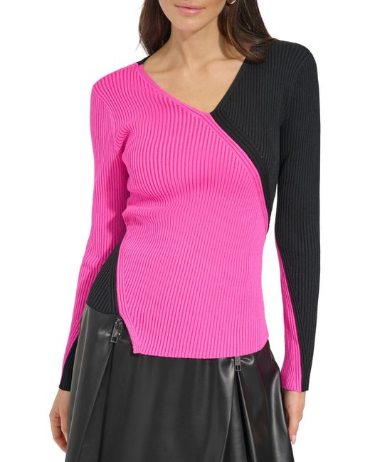 DKNY Pink Colorblock Rib Sweater