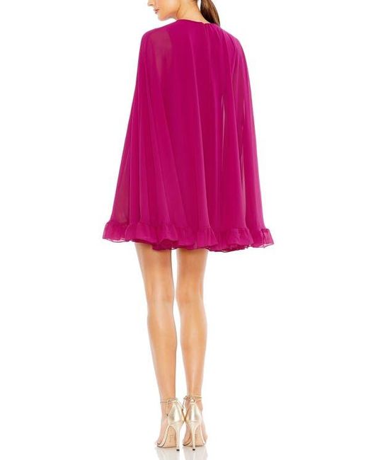 Mac Duggal Pink High Neck Cape Mini Dress With Ruffle Hem