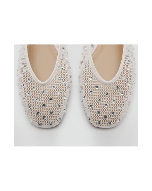 Mango White Embellished Ballet Flat