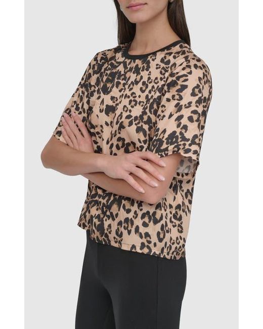 DKNY Black Print Scarf Twill Short Sleeve Top