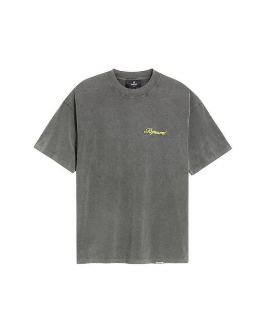 Represent Gray Oversize Embroidered Script Logo T-Shirt for men