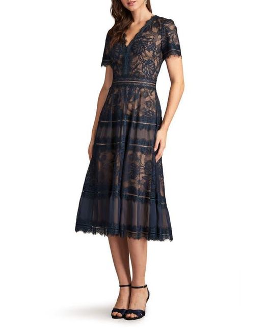 Tadashi Shoji Black Lace & Mesh Midi Cocktail Dress
