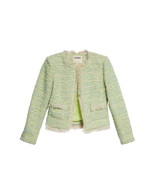 L'Agence Blue Angelina Fray Tweed Jacket