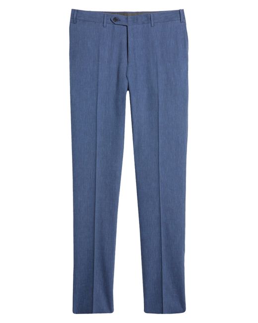 Canali Blue Milano Trim Fit Linen & Wool Dress Pants for men