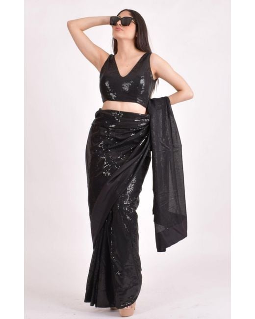 Ras Blue Sequins Pre-Draped Saree