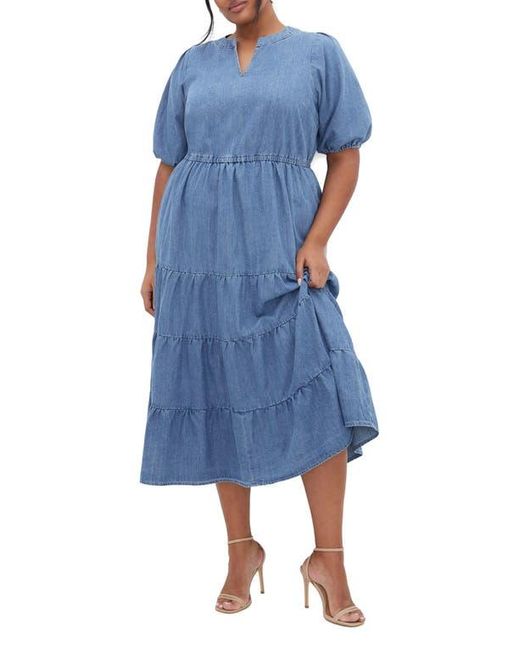 City Chic Blue August Tiered Midi Dress