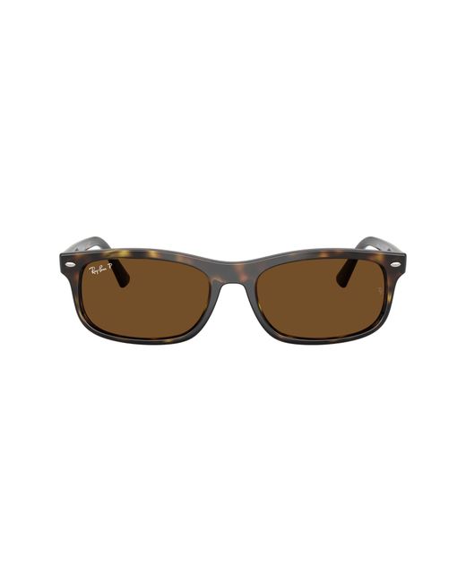 Ray-Ban Brown 60Mm Polarized Rectangular Sunglasses