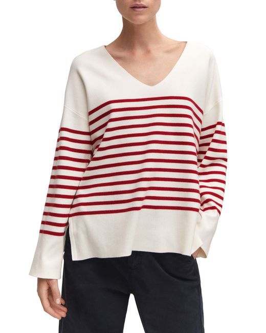 Mango Red Stripe Oversize V-neck Sweater