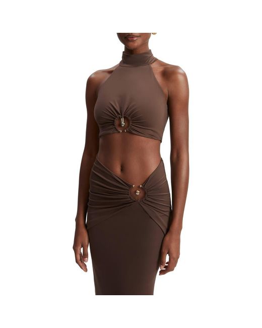 Bardot Brown Neve Cutout Mock Neck Crop Top