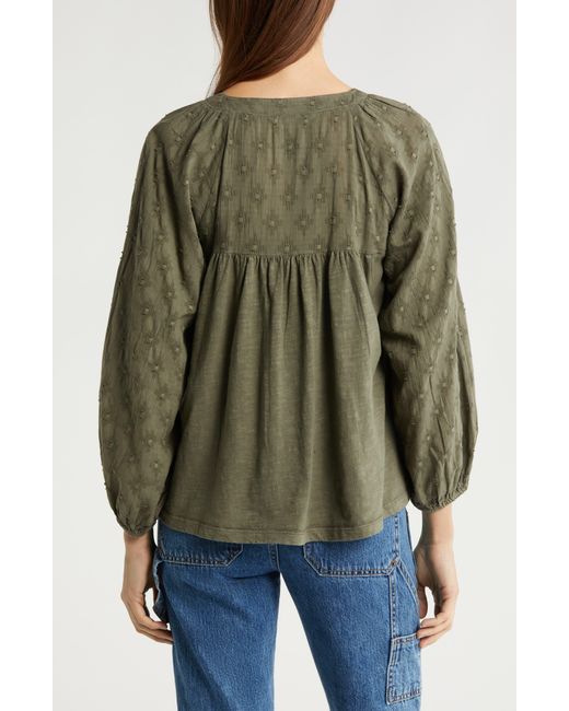 Lucky Brand Multicolor Long Sleeve Cotton Peasant Top