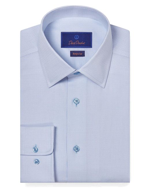 David Donahue Blue Regular Fit Royal Oxford Textured Dress Shirt for men