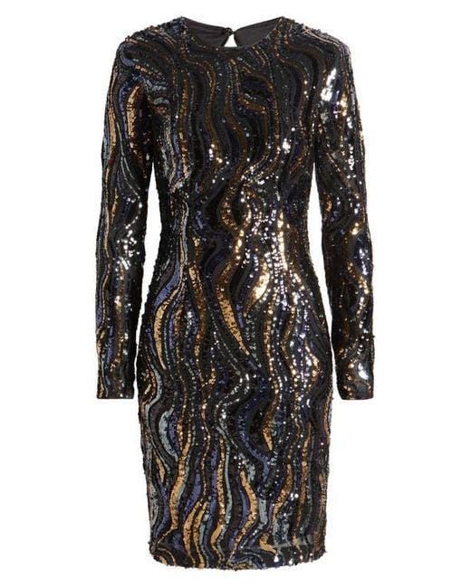 Vince Camuto Sequin Swirl Long Sleeve Cocktail Dress in Black | Lyst Vince Camuto Sequin Swirl Long Sleeve Cocktail Dress in Black | Lyst