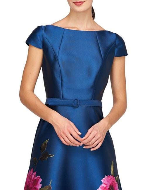 Kay Unger Blue Ina Belted Cocktail Dress