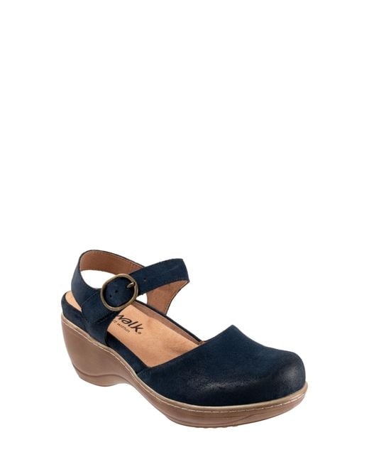Softwalk® Blue Mabelle Ankle Strap Platform Clog