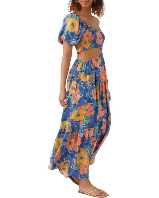 O'neill Sportswear Blue Aya Floral One-shoulder Cutout Maxi Dress
