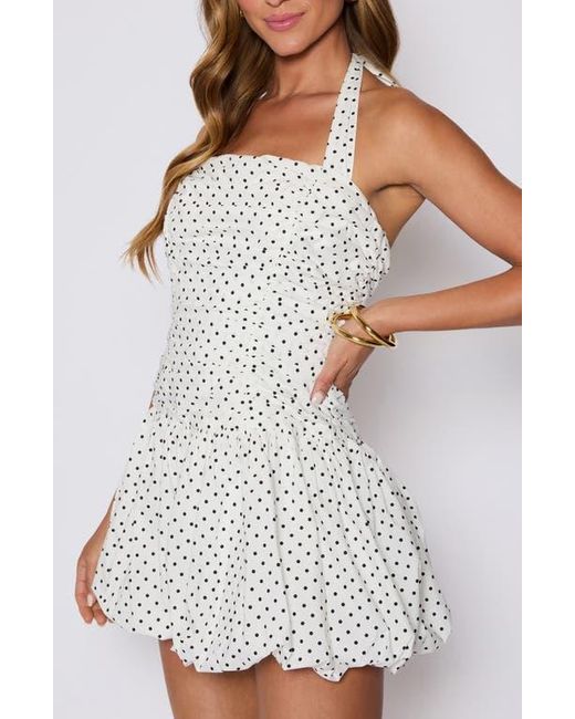 Vici Collection White Rory Polka Dot Bubble Hem Halter Minidress