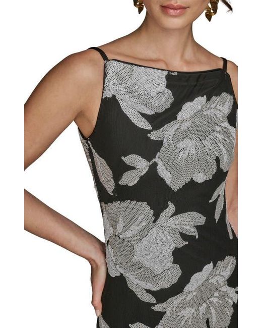Donna Karan Multicolor Sequin Floral Sheath Gown