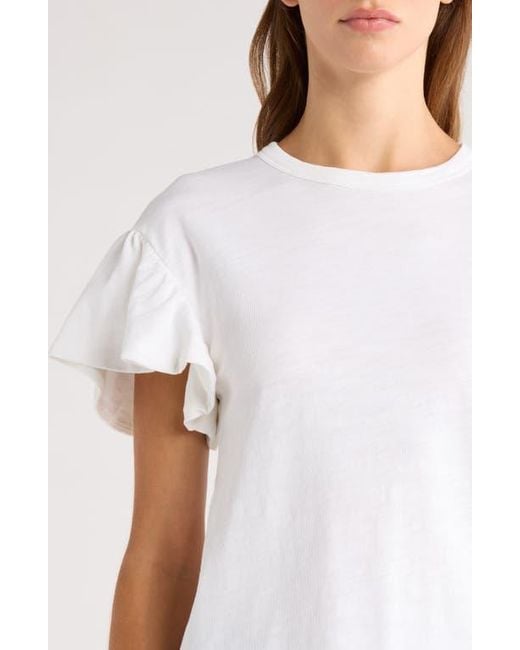 Nation Ltd White Camille Ruffle Sleeve Cotton T-Shirt
