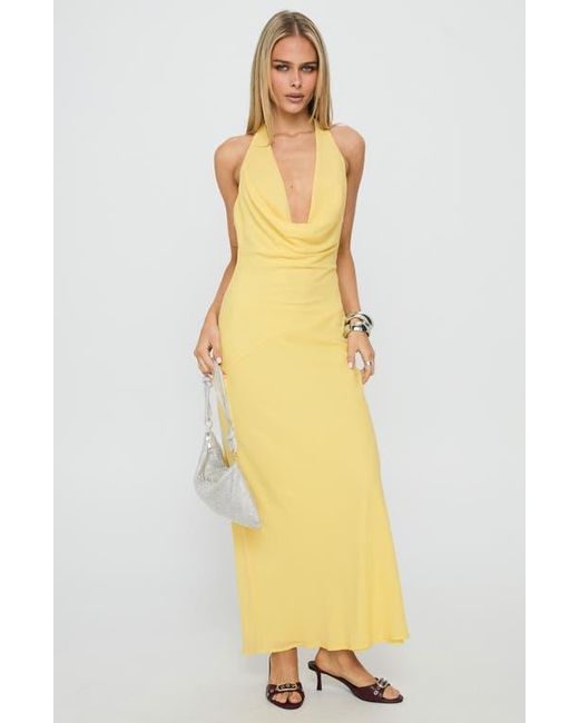 Princess Polly Women's Yellow Ocean Boulevard Plunge Halter Neck Maxi Dress