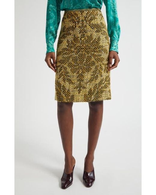 Etro Women's Green Jacquard Floral Basket Weave Wool Skirt
