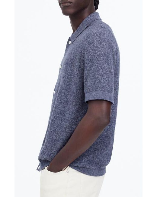 Madewell Blue Marled Cotton Button-Up Sweater Polo for men