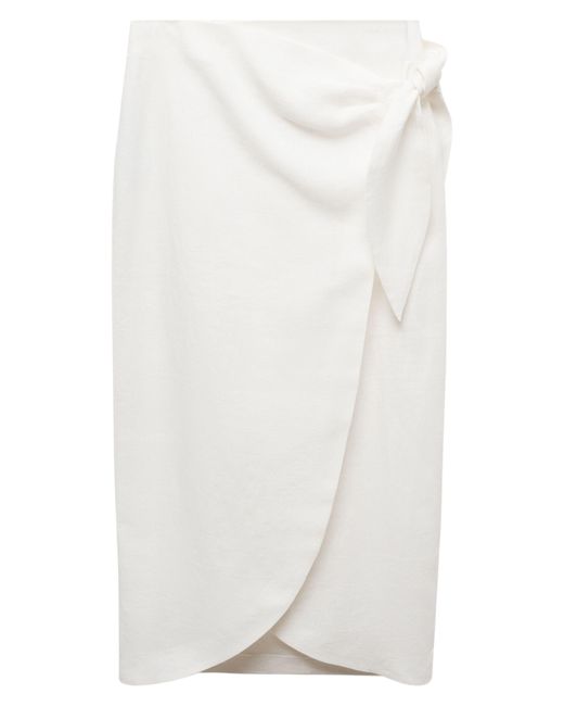 Mango White Wrap Front Linen Midi Skirt