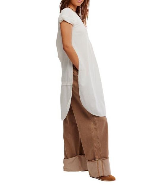 Free People White Fayre Puff Sleeve Cotton & Linen Tunic Top