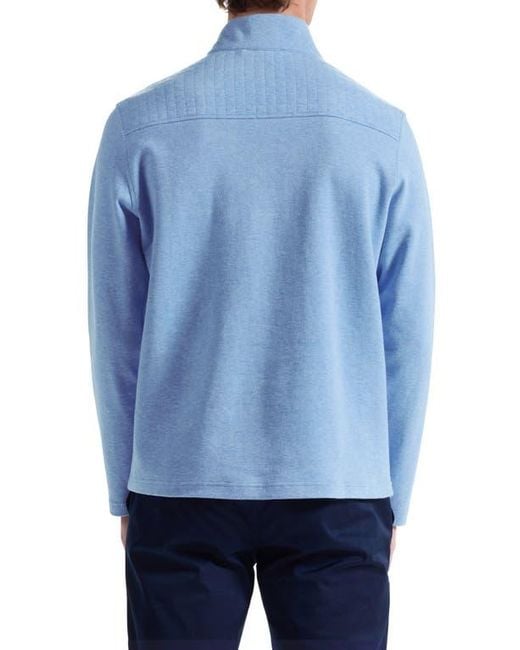 Bugatchi Blue Waffle Quarter Zip Cotton Blend Pullover for men