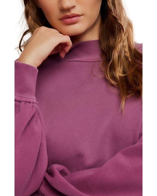 Free People Purple Palm Springs Mock Neck Cotton Fleece Sweatshirt