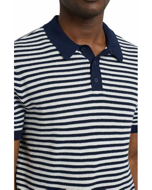 Onia Blue Cotton Textured Knit Polo for men