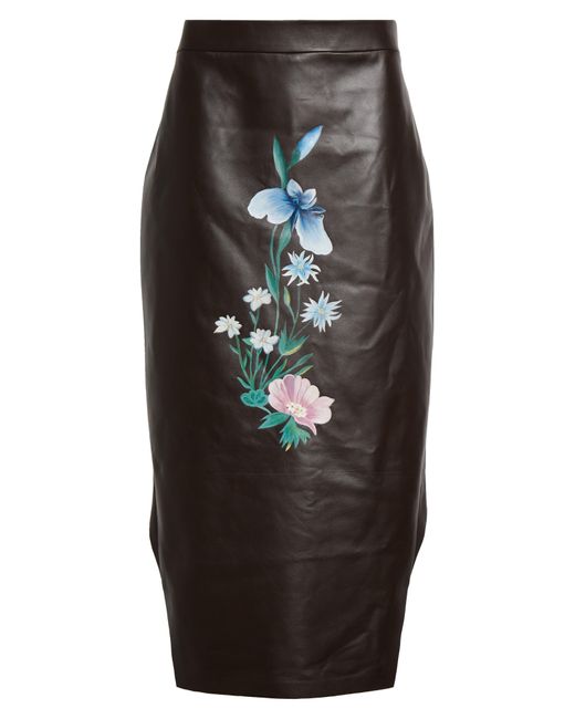 Givenchy Black Floral Motif Low-high Leather Skirt