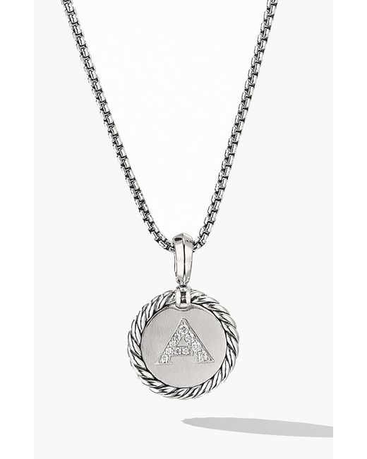 David Yurman Metallic Sterling Silver Cable Collectibles Initial Charm Necklace With Diamonds