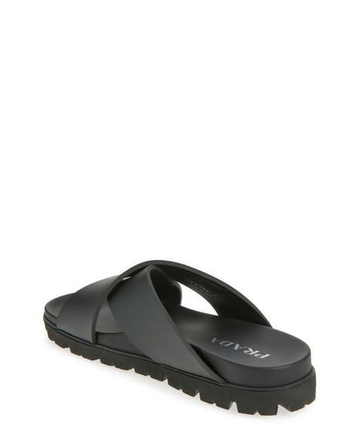 Prada Gray Cross Strap Slide Sandal