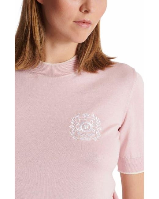 Balmain Pink Emblème-Embroidered Knit Top