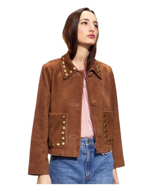Cynthia Rowley Brown Studded Suede Cropped Jacket