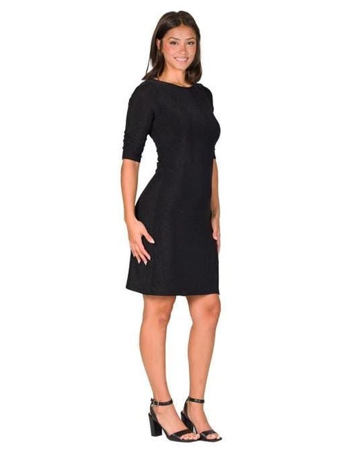 24seven Comfort Apparel Black Petites Elbow Length Sleeve Shimmer Bodycon Mini Party Dress