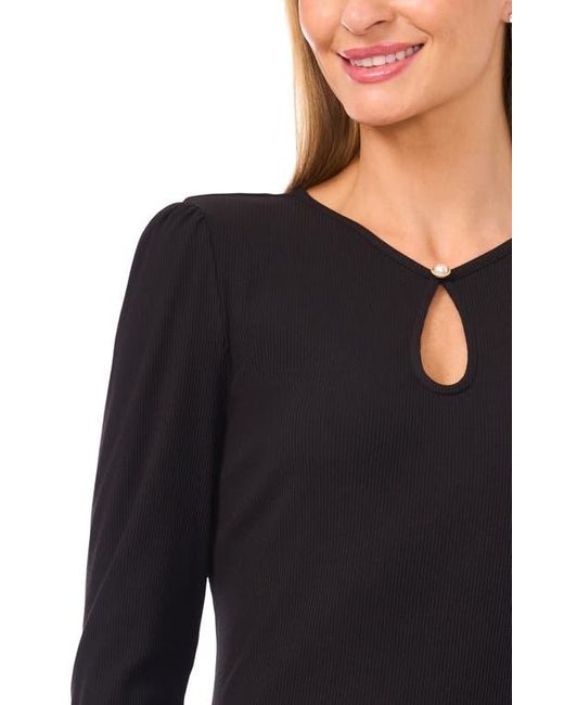 Cece Black Keyhole Rib Top